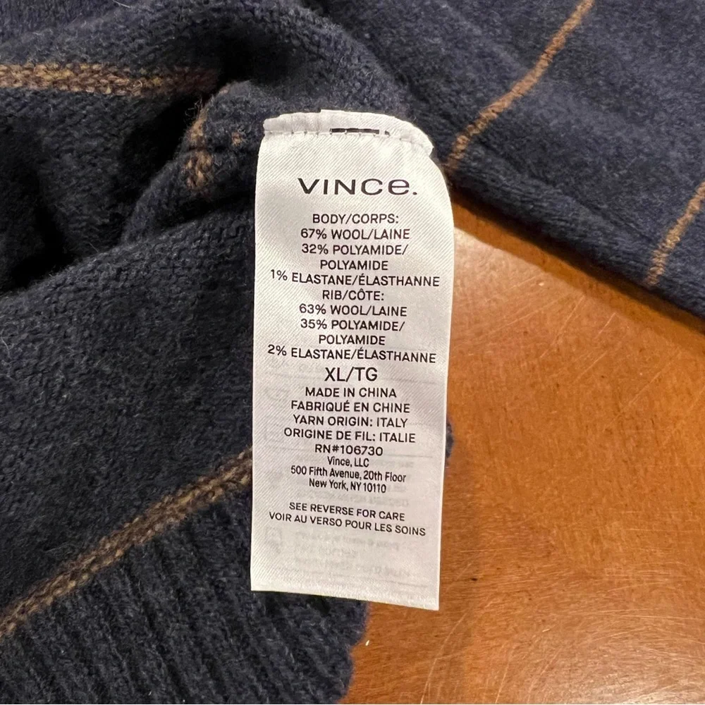 NEW $295 Vince Men’s‎ Wool Blend Striped Turtleneck Sweater Coastal Blue/Tan XL